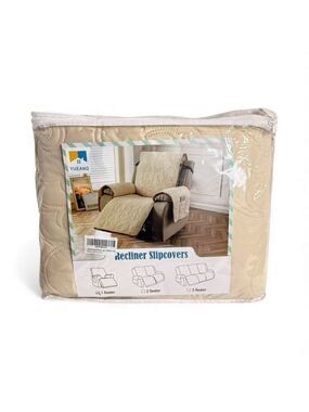 YUEANG Beige Quilted Recliner Slipcover 1 Seater
